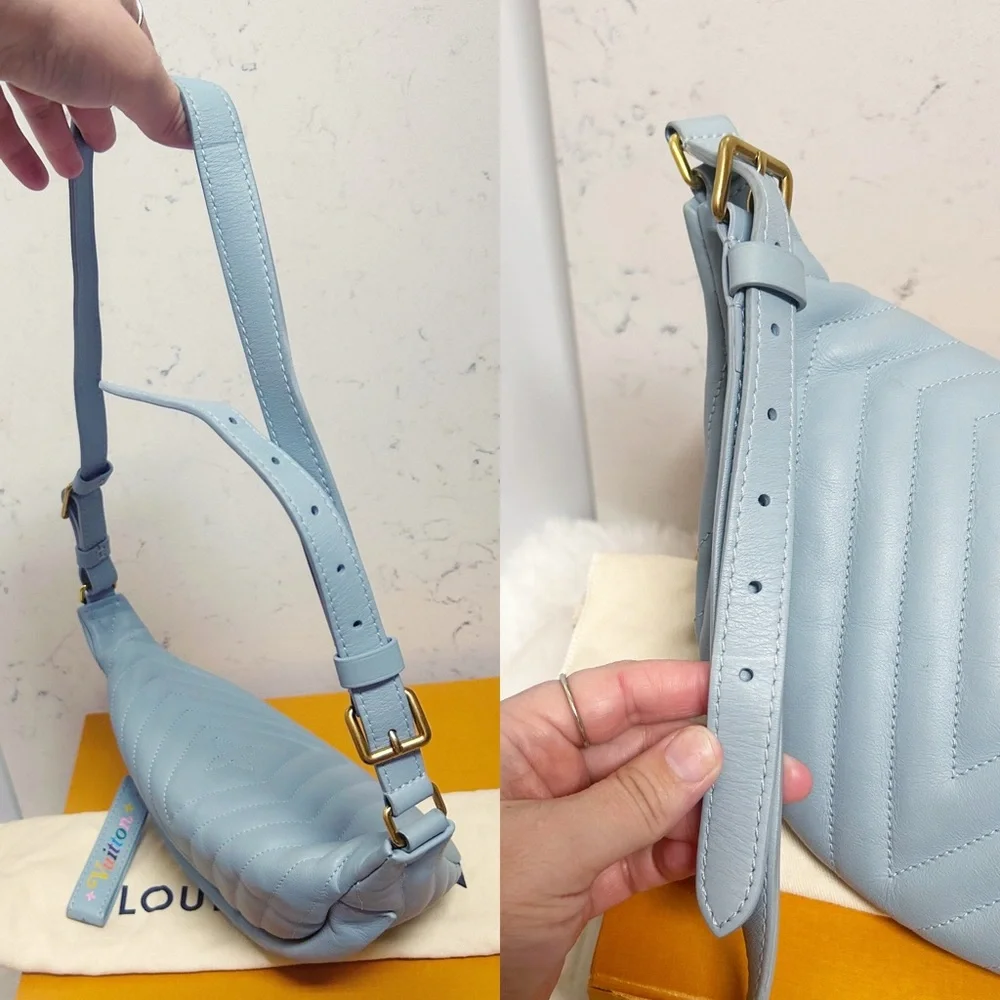 Authentic Louis Vuitton Pale Blue Wave Smooth Calfskin Bum Bag